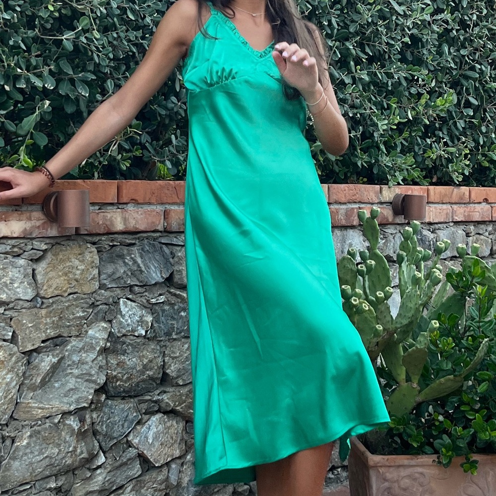 Green Satin Maxi Dress